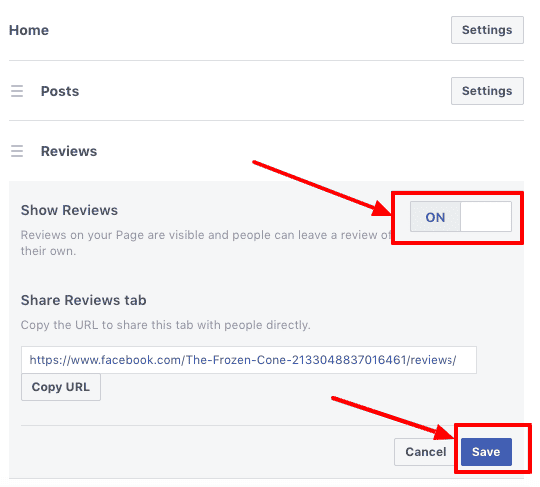 Enable Reviews through the slider