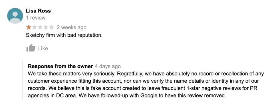 response to bad Google review