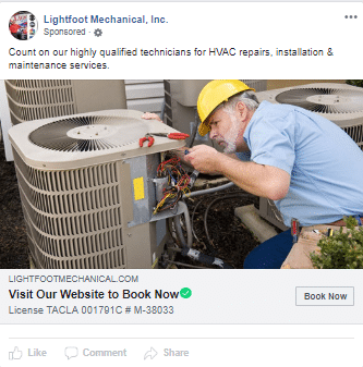 HVAC ad on Facebook.