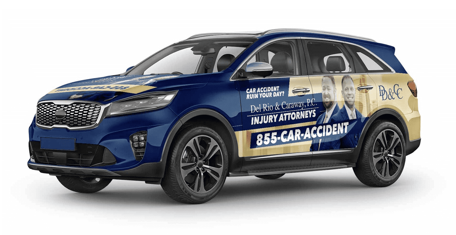 Injury Attorney car wrap ad.