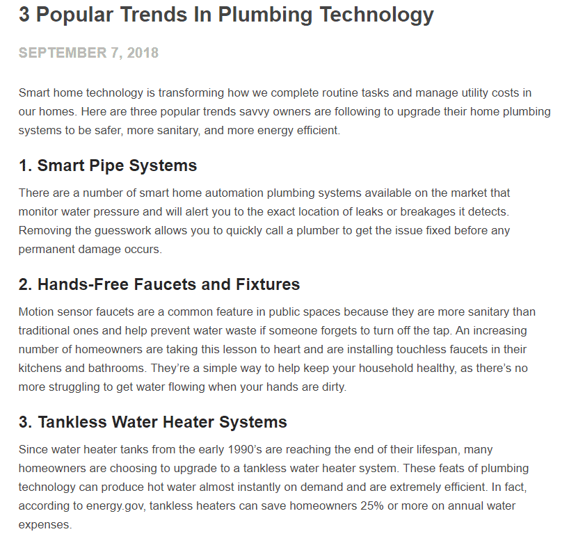 Popular trends in plumbing technology.